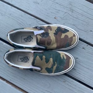 Green camo slip on vans